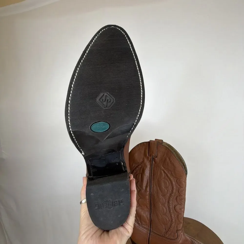 Abilene Brown Leather Western Boots Tonal Stitching Made in USA Men's 13